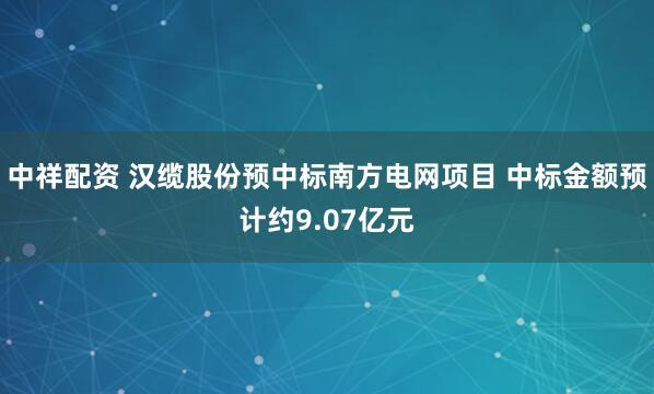中祥配资 汉缆股份预中标南方电网项目 中标金额预计约9.07亿元